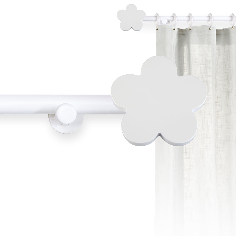 Tringle à rideau Ø22mm Fleur blanche Avec anneaux Installation au mur