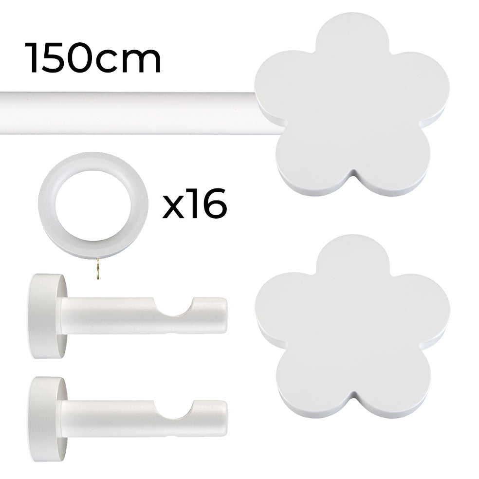 Tringle à rideau Ø22mm Fleur blanche Avec anneaux Installation au mur
