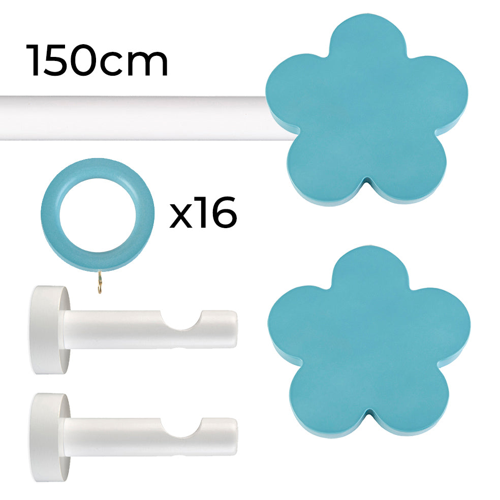 Tringle à rideau Ø22mm Fleur turquoise Avec anneaux Installation au mur