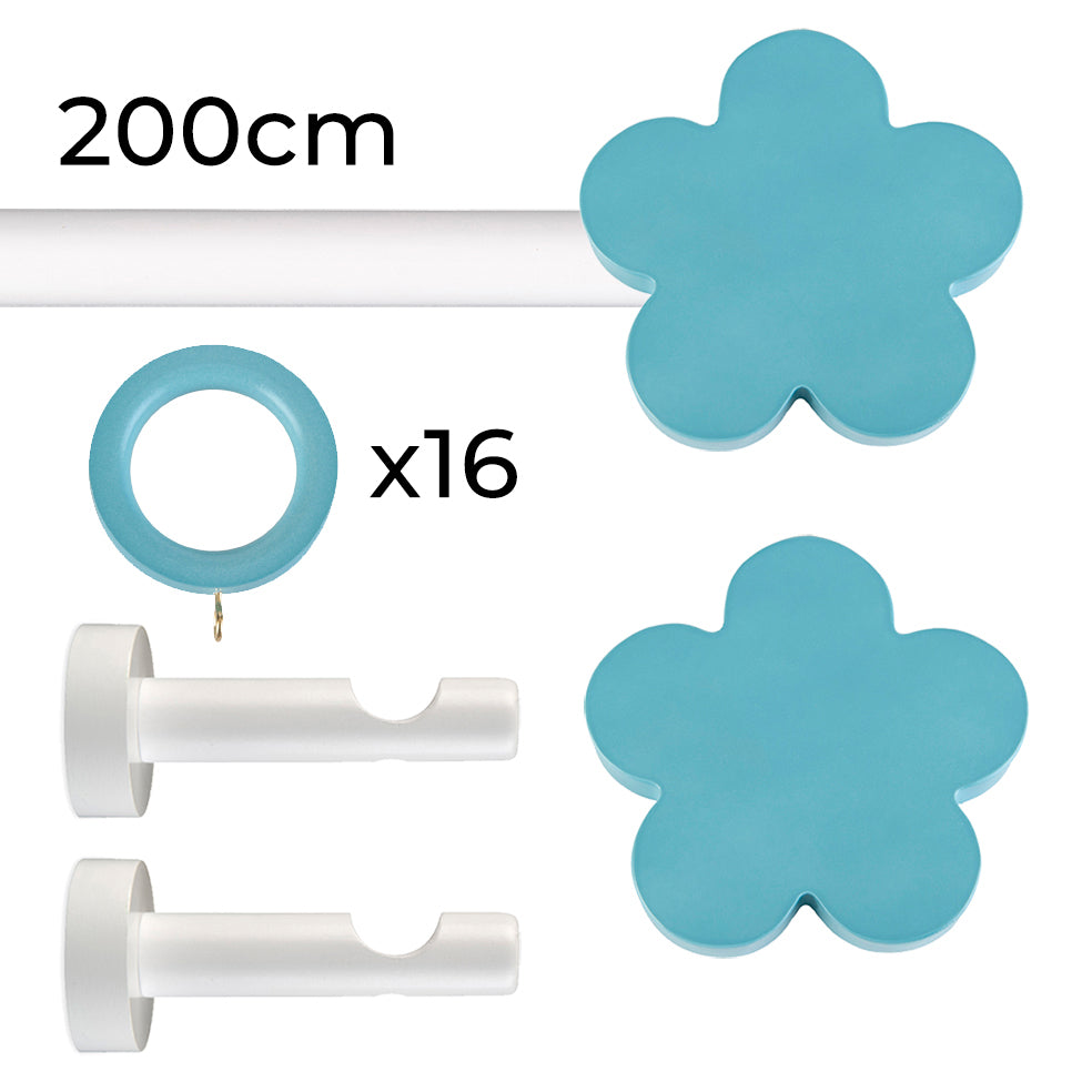 Tringle à rideau Ø22mm Fleur turquoise Avec anneaux Installation au mur