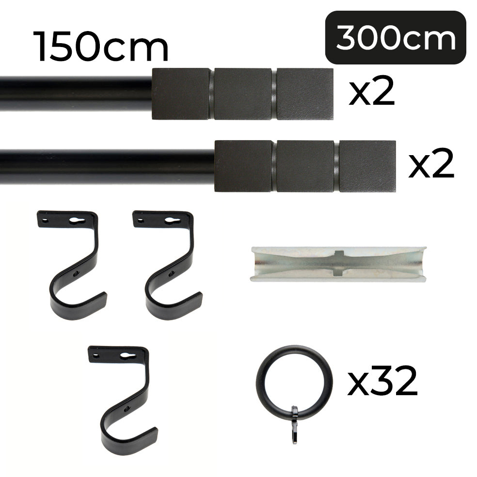 Tringle à rideau Ø22mm Cubes Avec anneaux Installation au plafond