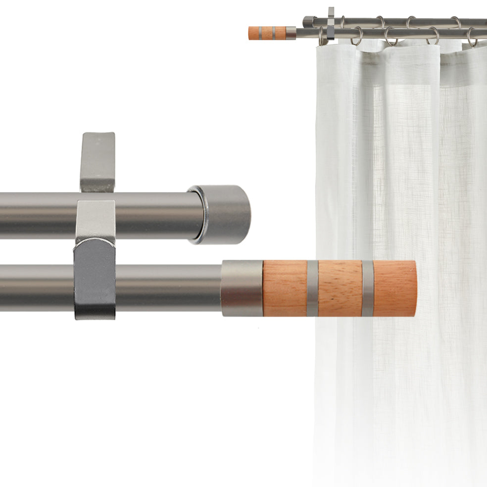 Tringle à rideau double Ø22mm Couronnes Avec anneaux Installation au mur