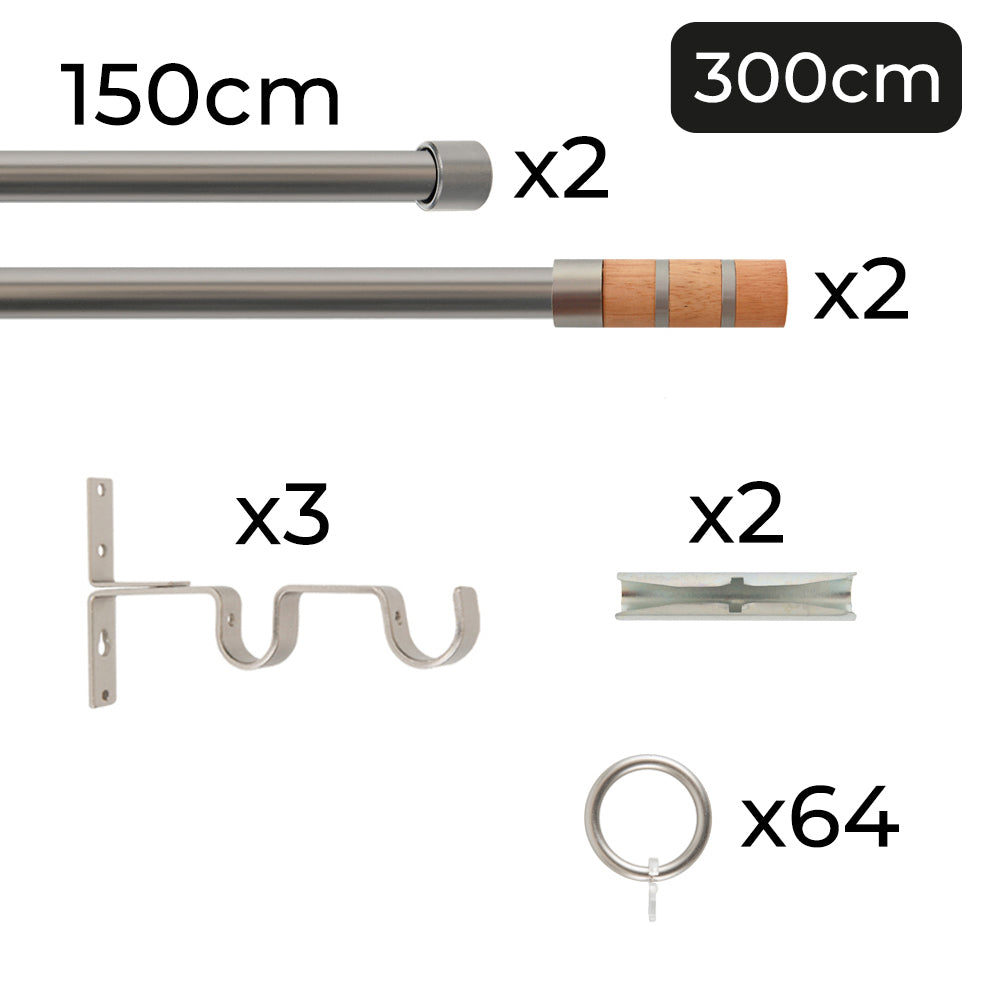 Tringle à rideau double Ø22mm Couronnes Avec anneaux Installation au mur