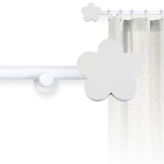 Tringle à rideau Ø22mm Fleur blanche Avec anneaux Installation au mur