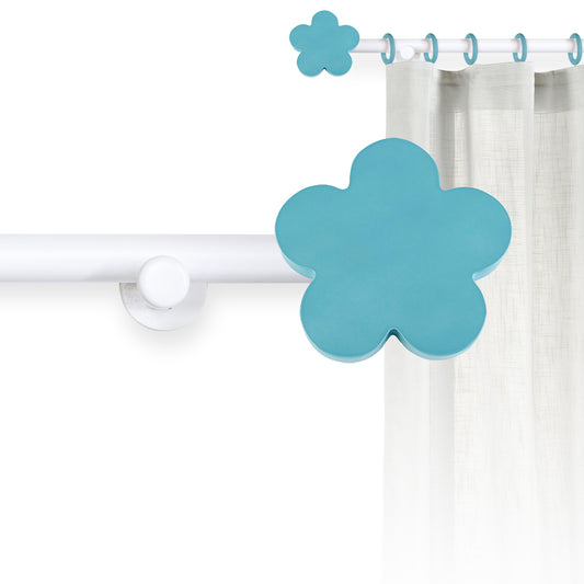 Tringle à rideau Ø22mm Fleur turquoise Avec anneaux Installation au mur
