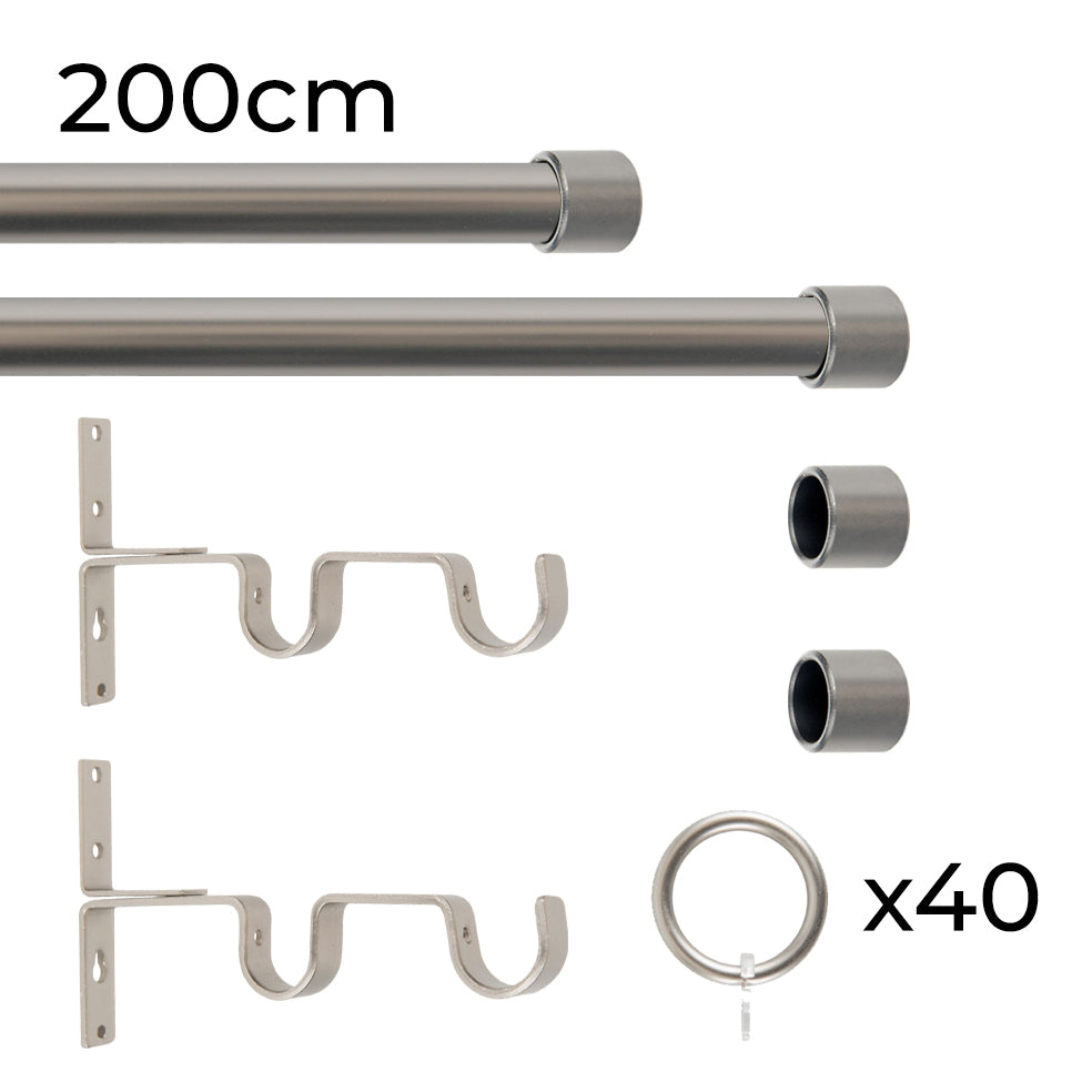 Tringle à rideau double Ø22mm Bouchon Avec anneaux Installation au mur