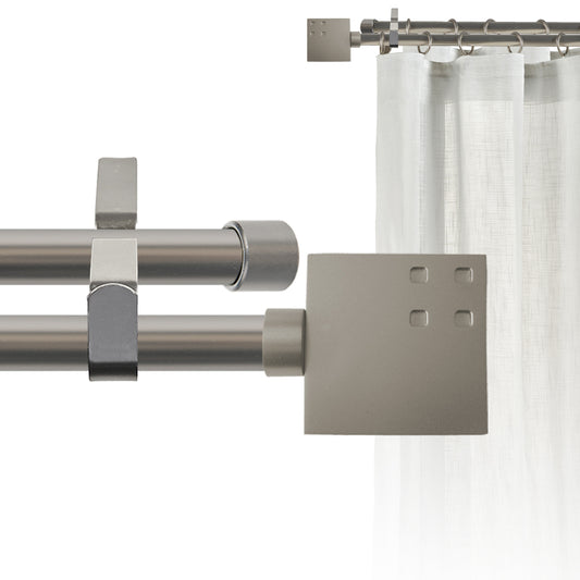 Tringle à rideau double Ø22mm Carré Avec anneaux Installation au mur