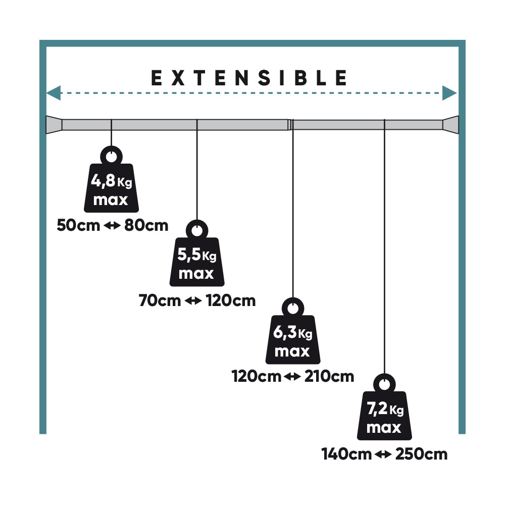 Barre entre murs extensible sans perçage